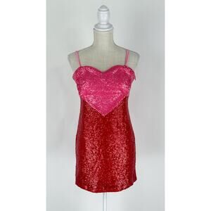 Collective The Label Embellished Sequin Heart Mini Dress Womens Size 2 New Red